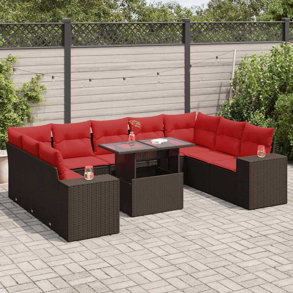 10-delige Loungeset met kussens poly rattan acacia bruin is nu te koop bij PeponiXL, paradijselijk wonen!