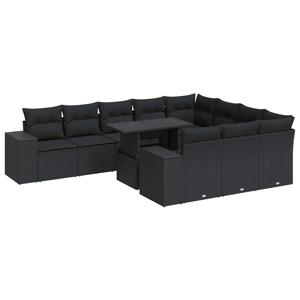 11-delige Loungeset met kussens poly rattan zwart is nu te koop bij PeponiXL, paradijselijk wonen!