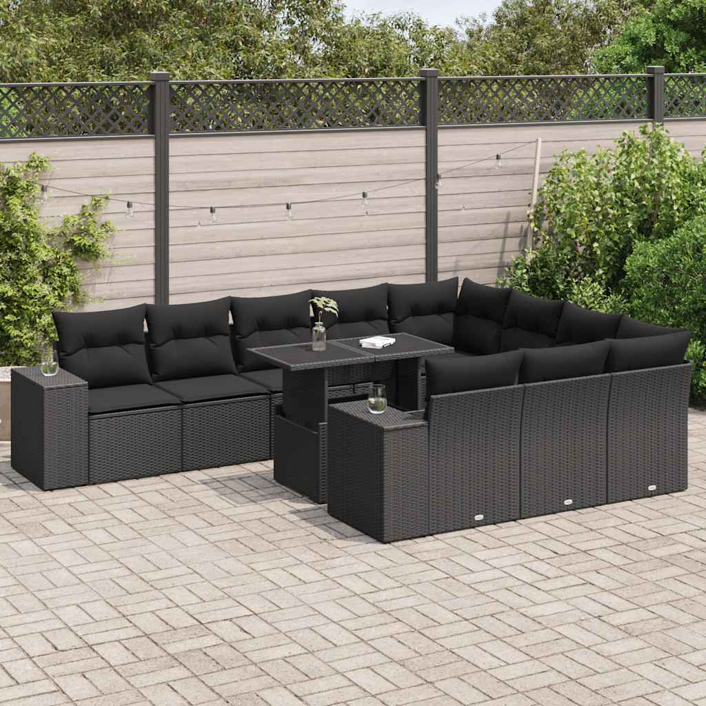 11-delige Loungeset met kussens poly rattan zwart is nu te koop bij PeponiXL, paradijselijk wonen!