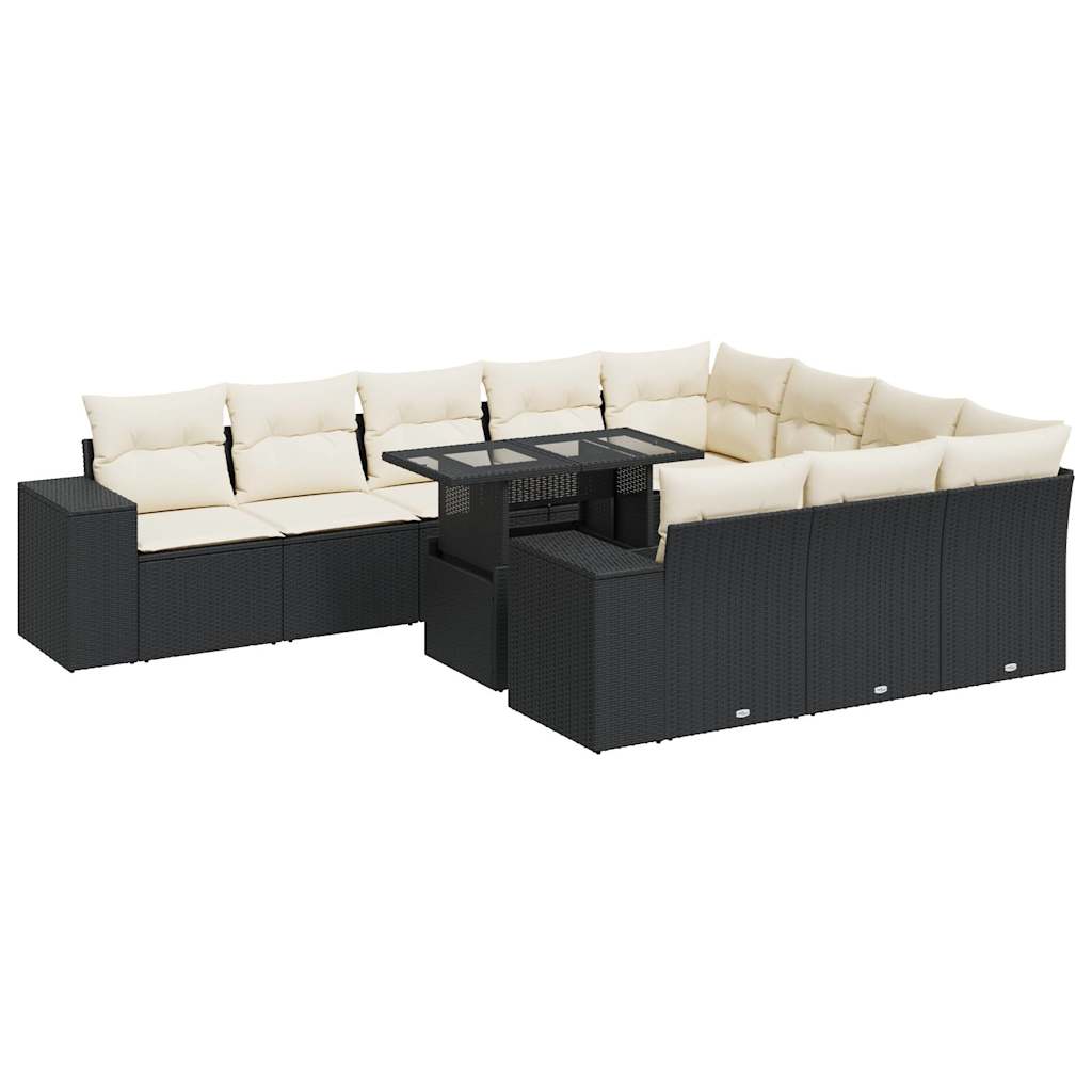 11-delige Loungeset met kussens poly rattan zwart is nu te koop bij PeponiXL, paradijselijk wonen!