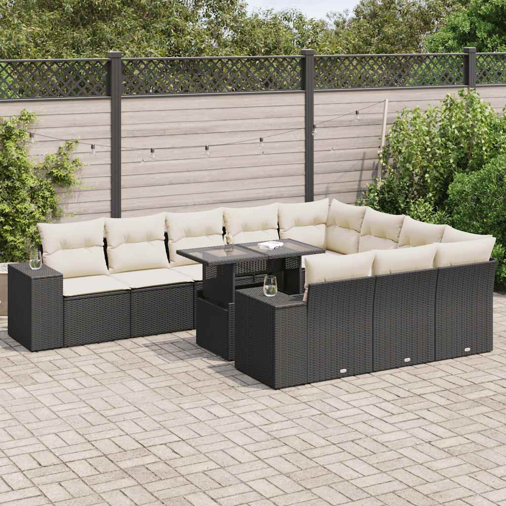 11-delige Loungeset met kussens poly rattan zwart is nu te koop bij PeponiXL, paradijselijk wonen!