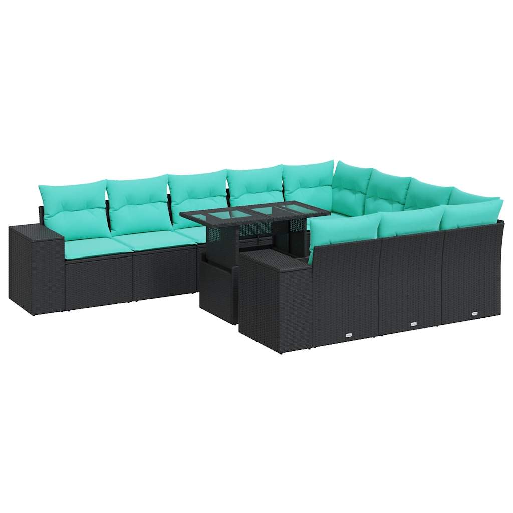 11-delige Loungeset met kussens poly rattan acacia zwart is nu te koop bij PeponiXL, paradijselijk wonen!