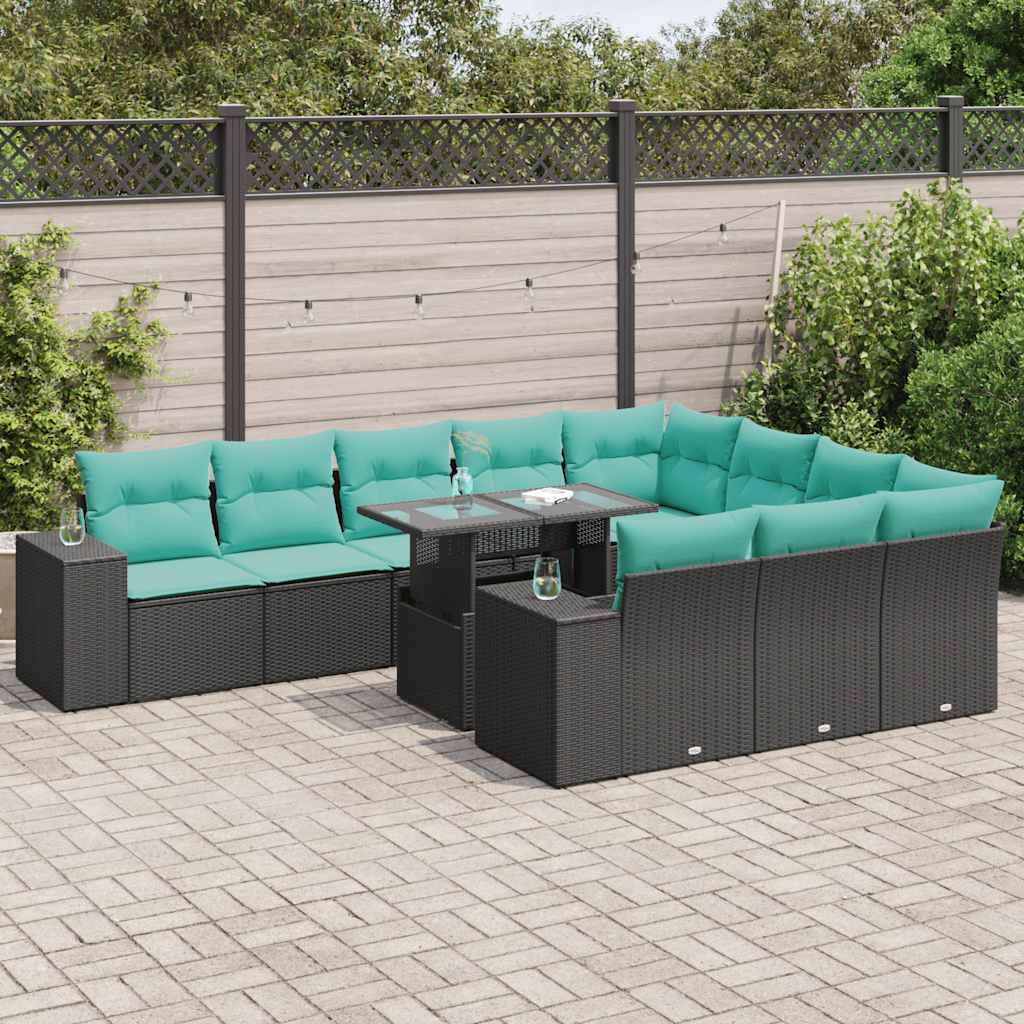 11-delige Loungeset met kussens poly rattan acacia zwart is nu te koop bij PeponiXL, paradijselijk wonen!