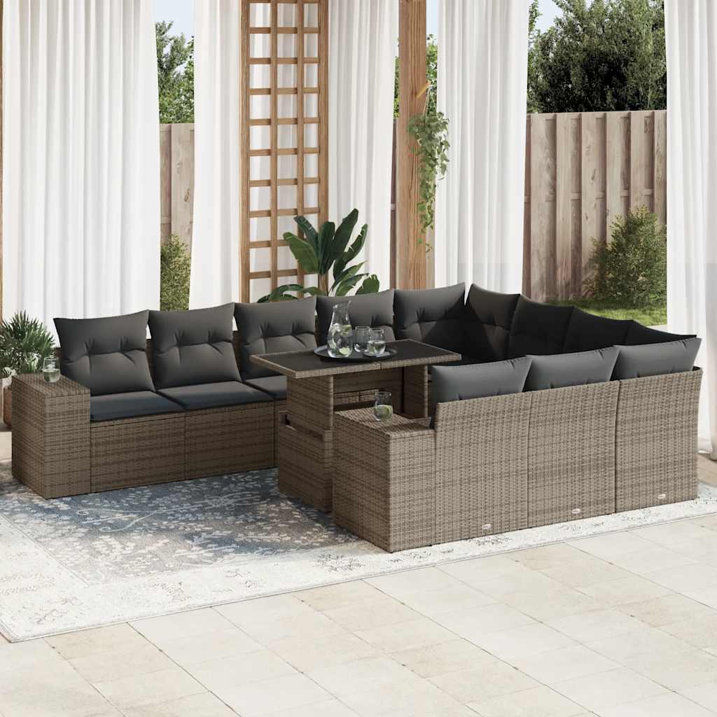 11-delige Loungeset met kussens poly rattan grijs is nu te koop bij PeponiXL, paradijselijk wonen!