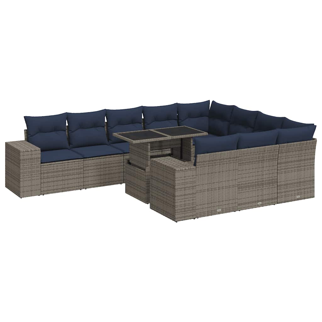 11-delige Loungeset met kussens poly rattan acacia grijs is nu te koop bij PeponiXL, paradijselijk wonen!