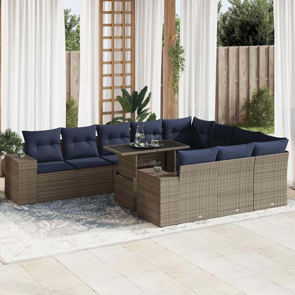 11-delige Loungeset met kussens poly rattan acacia grijs is nu te koop bij PeponiXL, paradijselijk wonen!