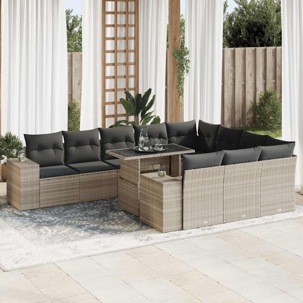 11-delige Loungeset met kussens poly rattan lichtgrijs is nu te koop bij PeponiXL, paradijselijk wonen!