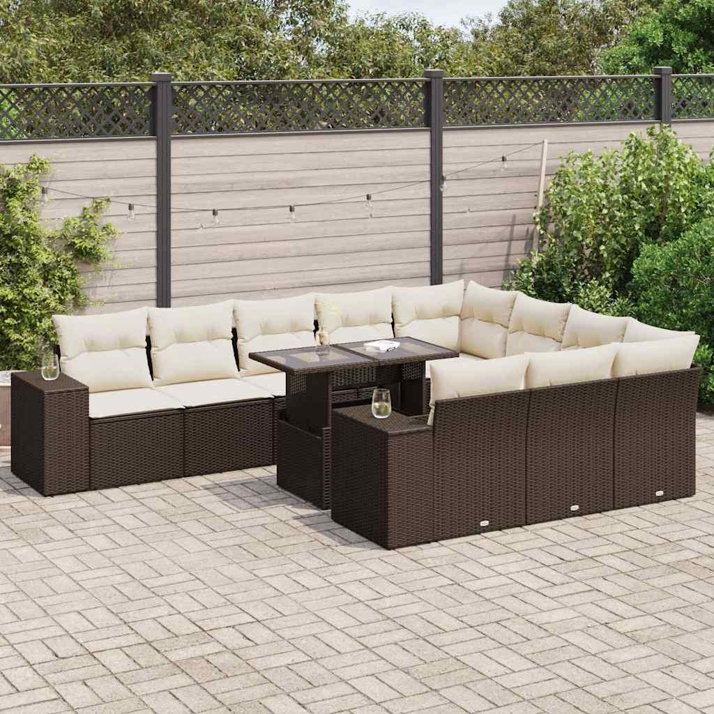 11-delige Loungeset met kussens poly rattan bruin is nu te koop bij PeponiXL, paradijselijk wonen!
