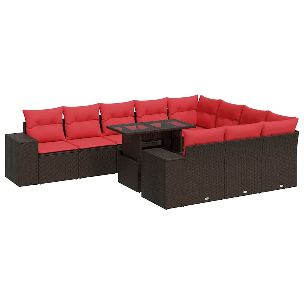 11-delige Loungeset met kussens poly rattan acacia bruin is nu te koop bij PeponiXL, paradijselijk wonen!