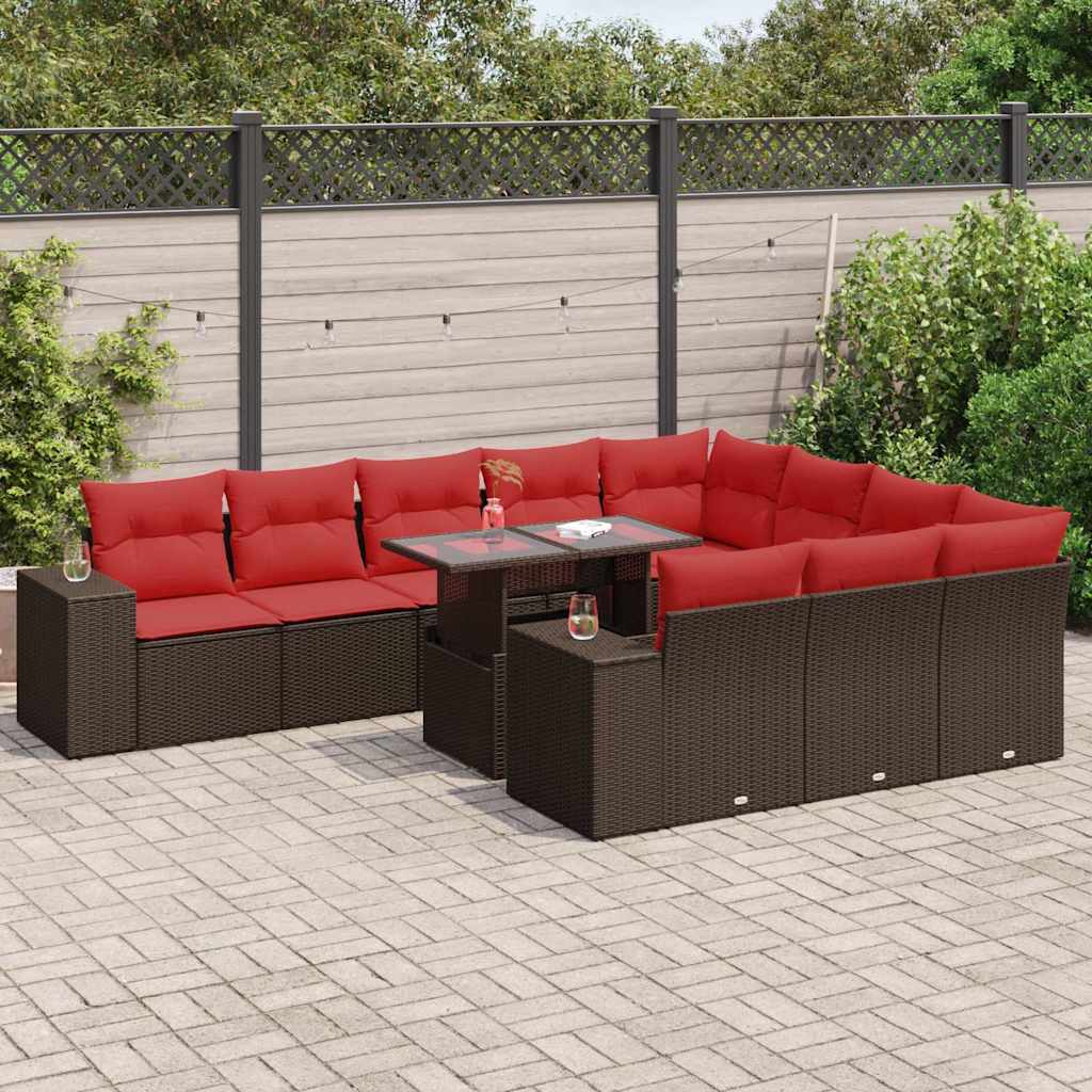 11-delige Loungeset met kussens poly rattan acacia bruin is nu te koop bij PeponiXL, paradijselijk wonen!