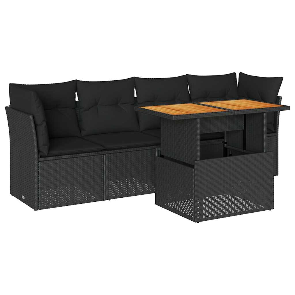 5-delige Loungeset met kussens poly rattan zwart is nu te koop bij PeponiXL, paradijselijk wonen!