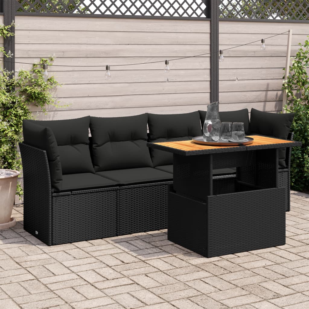 5-delige Loungeset met kussens poly rattan zwart is nu te koop bij PeponiXL, paradijselijk wonen!
