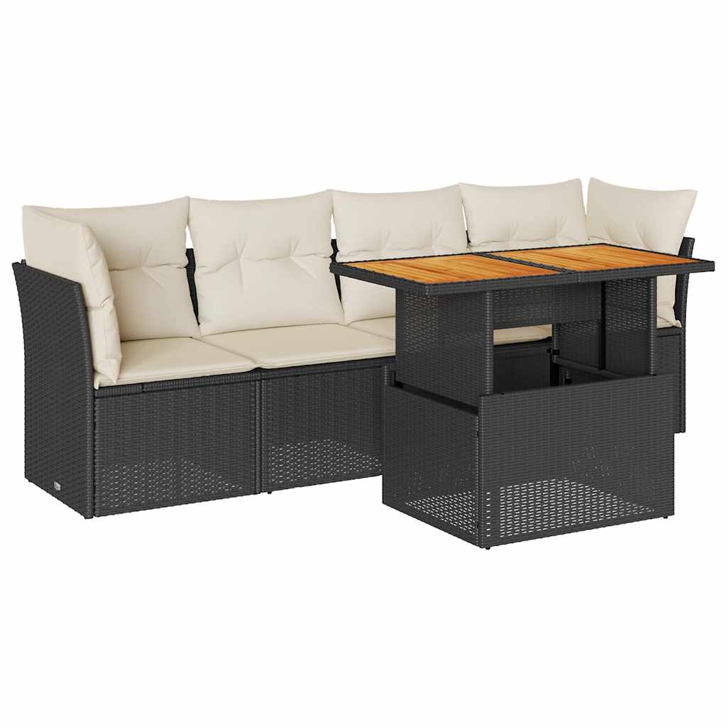 5-delige Loungeset met kussens poly rattan zwart is nu te koop bij PeponiXL, paradijselijk wonen!