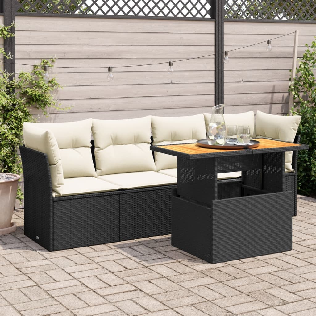 5-delige Loungeset met kussens poly rattan zwart is nu te koop bij PeponiXL, paradijselijk wonen!
