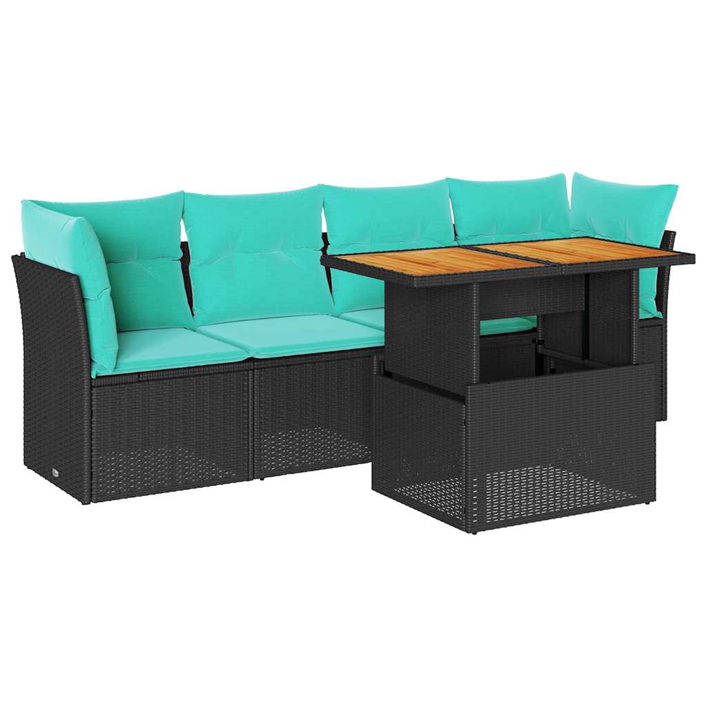 5-delige Loungeset met kussens poly rattan zwart is nu te koop bij PeponiXL, paradijselijk wonen!
