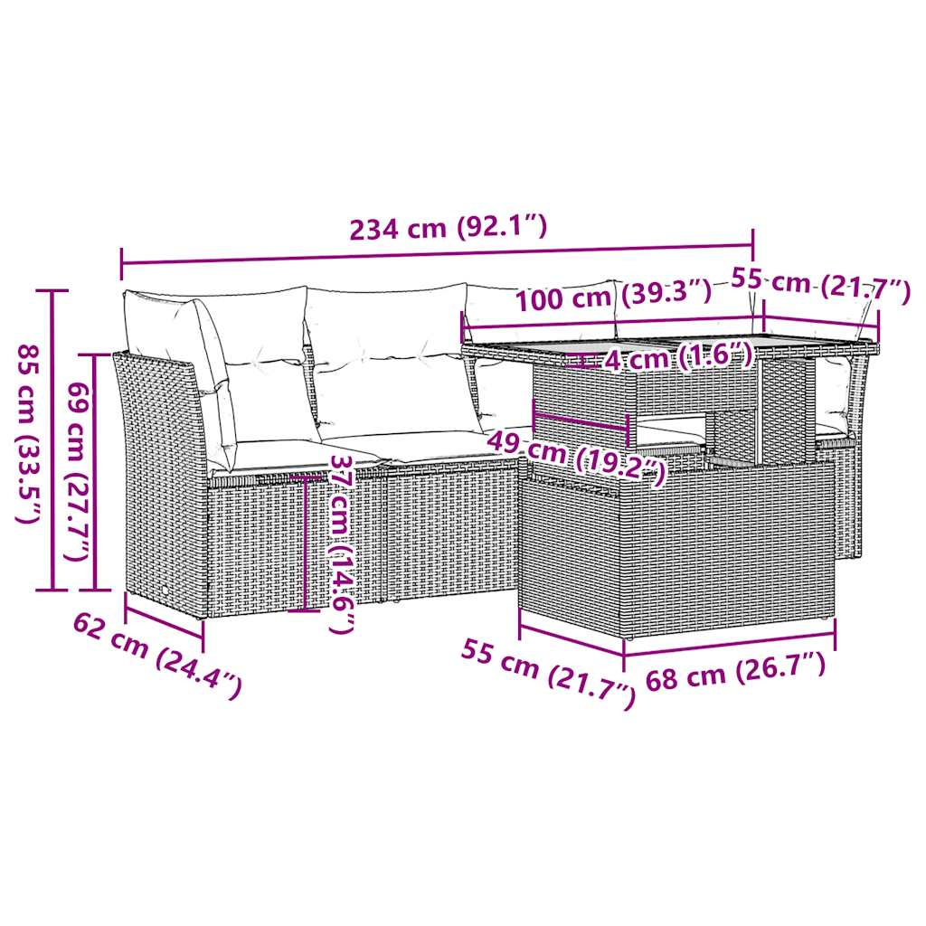 5-delige Loungeset met kussens poly rattan zwart is nu te koop bij PeponiXL, paradijselijk wonen!
