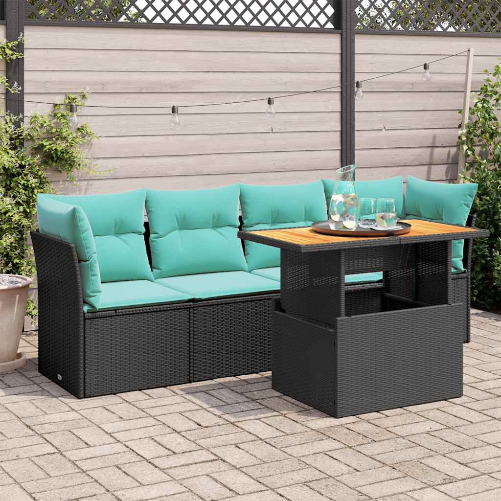 5-delige Loungeset met kussens poly rattan zwart is nu te koop bij PeponiXL, paradijselijk wonen!