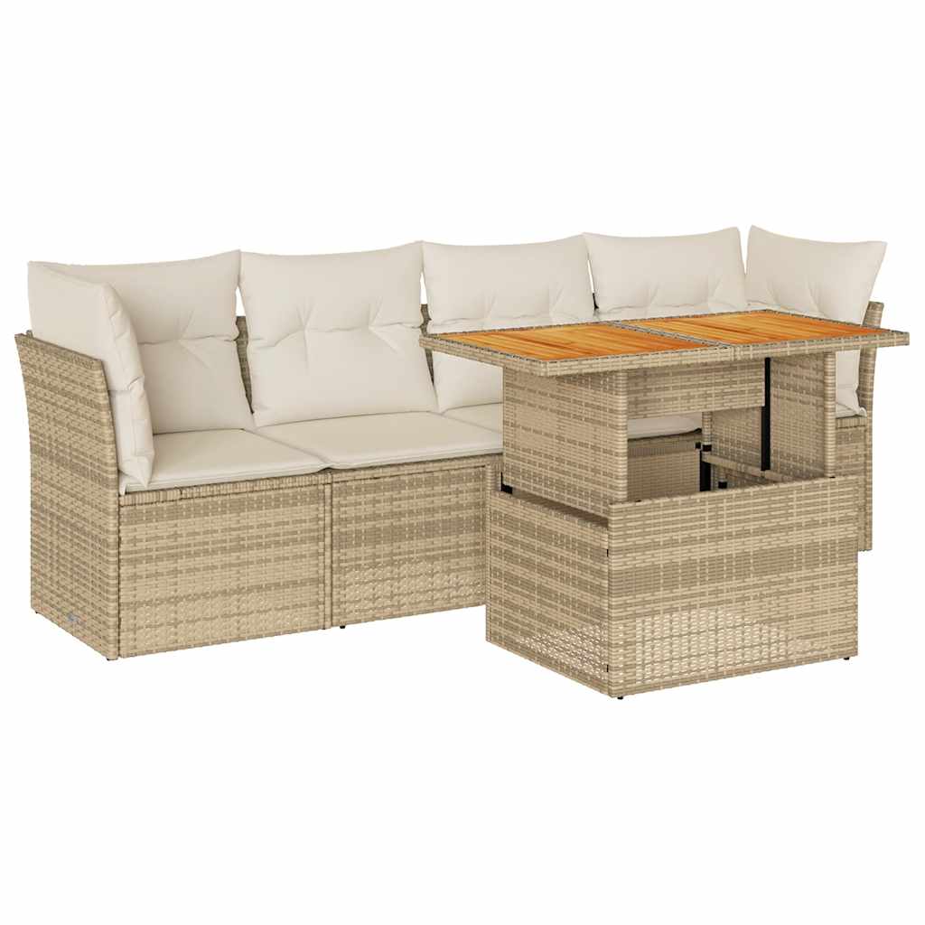 5-delige Loungeset met kussens poly rattan beige is nu te koop bij PeponiXL, paradijselijk wonen!
