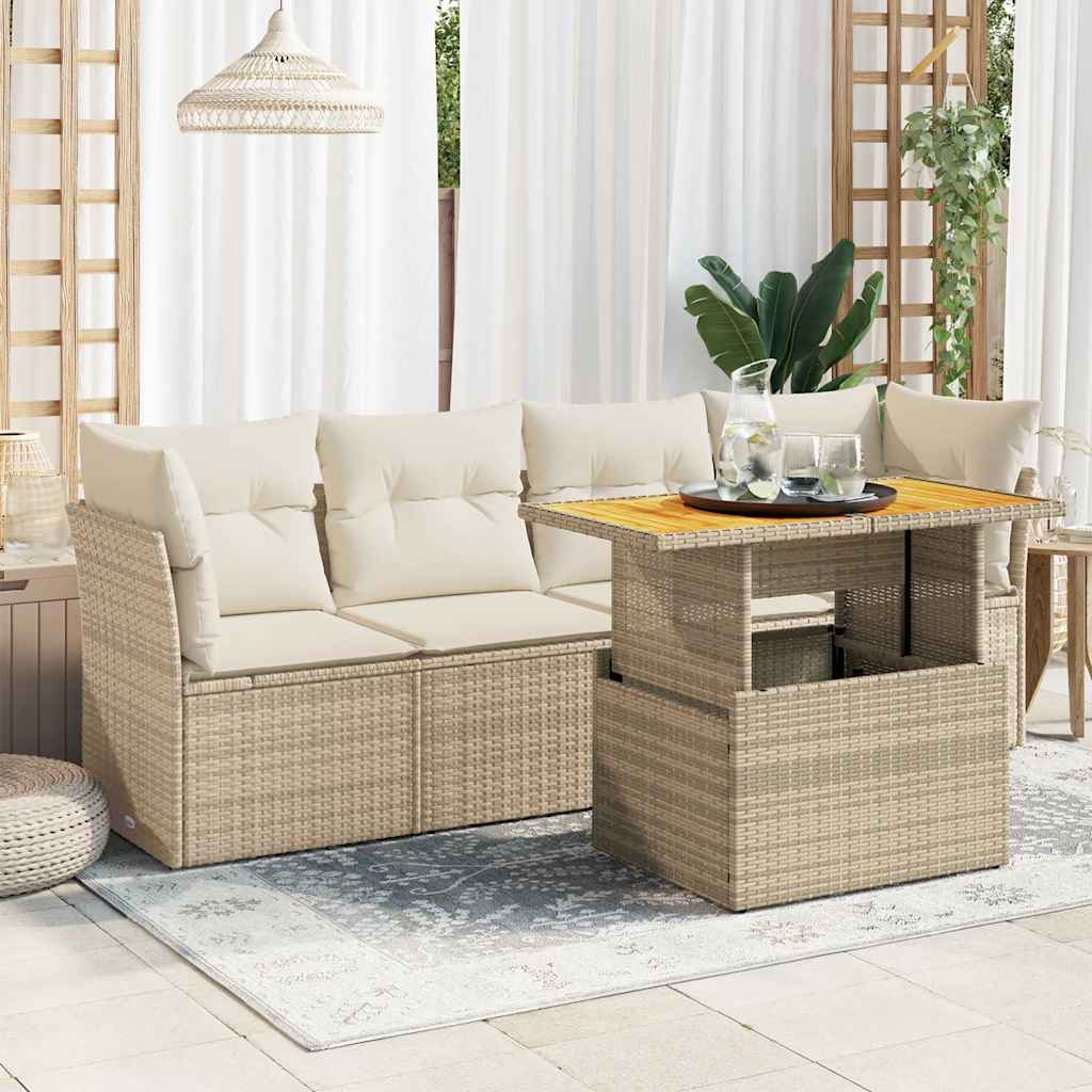 5-delige Loungeset met kussens poly rattan beige is nu te koop bij PeponiXL, paradijselijk wonen!