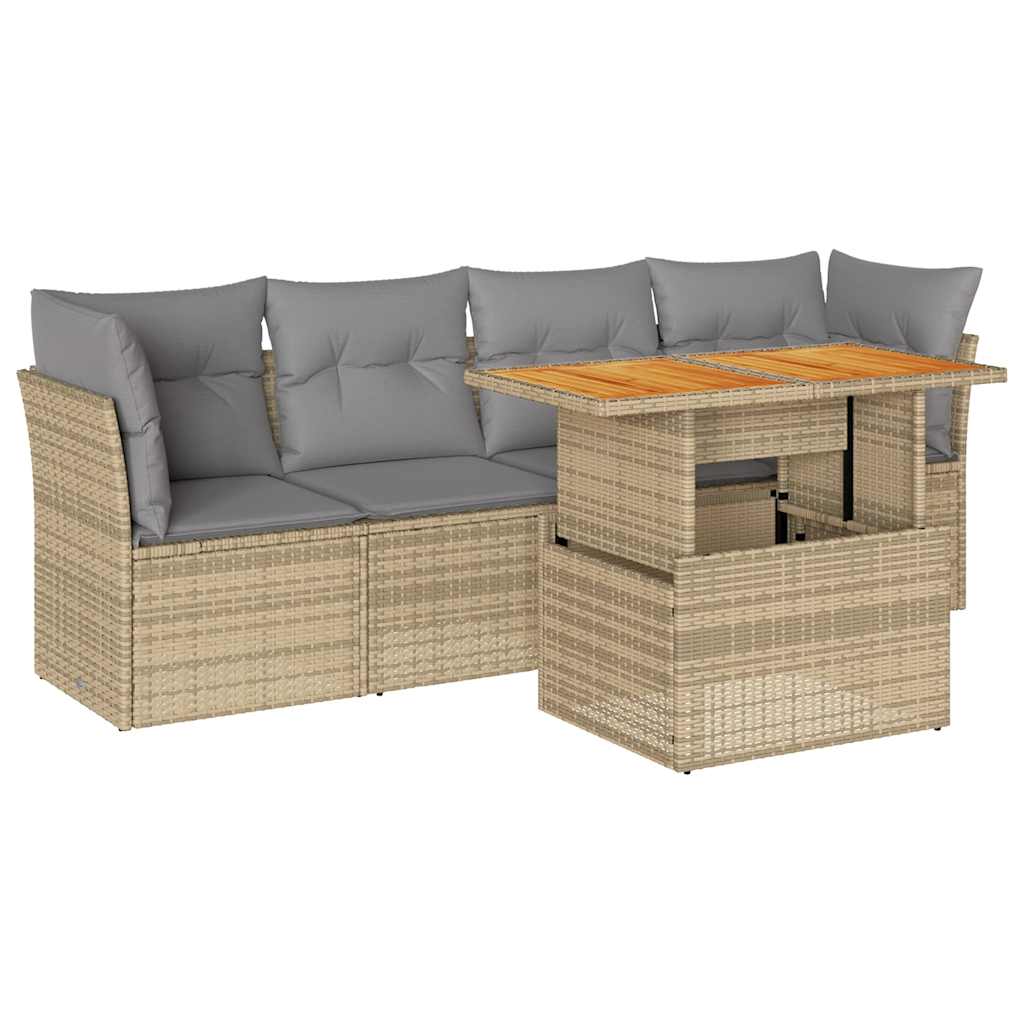 5-delige Loungeset met kussens poly rattan beige is nu te koop bij PeponiXL, paradijselijk wonen!