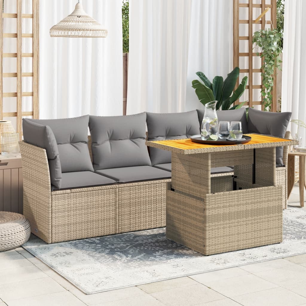 5-delige Loungeset met kussens poly rattan beige is nu te koop bij PeponiXL, paradijselijk wonen!