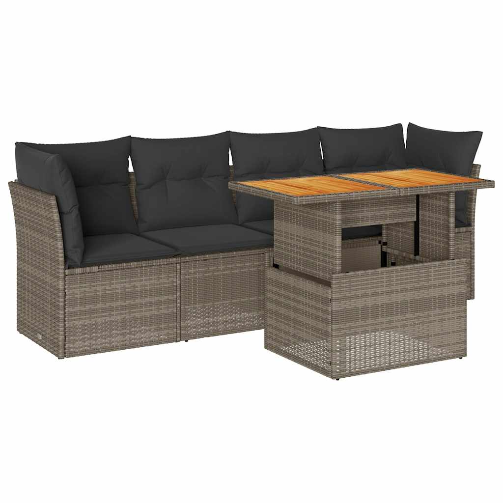 5-delige Loungeset met kussens poly rattan grijs is nu te koop bij PeponiXL, paradijselijk wonen!