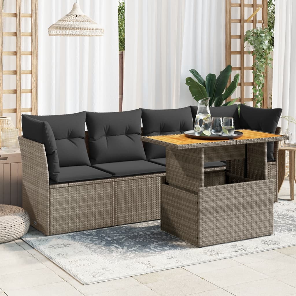 5-delige Loungeset met kussens poly rattan grijs is nu te koop bij PeponiXL, paradijselijk wonen!