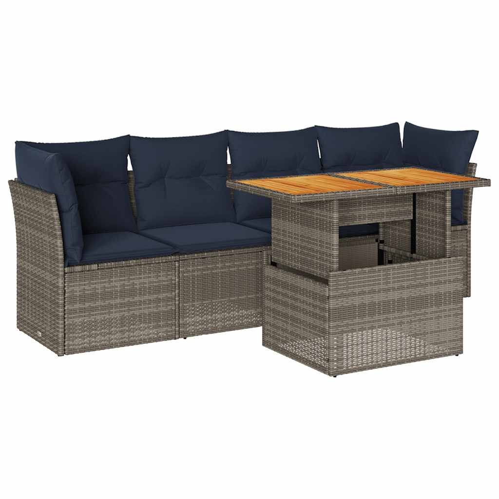 5-delige Loungeset met kussens poly rattan grijs is nu te koop bij PeponiXL, paradijselijk wonen!
