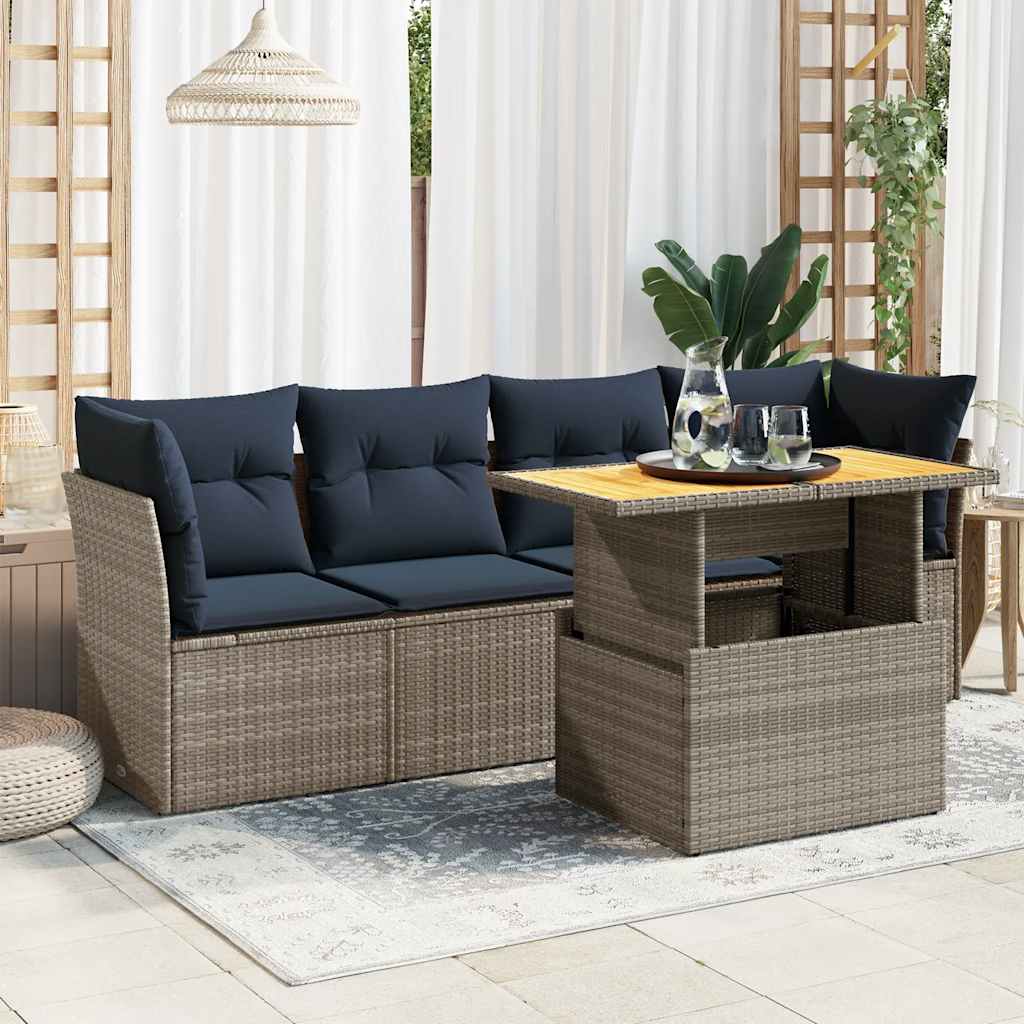 5-delige Loungeset met kussens poly rattan grijs is nu te koop bij PeponiXL, paradijselijk wonen!