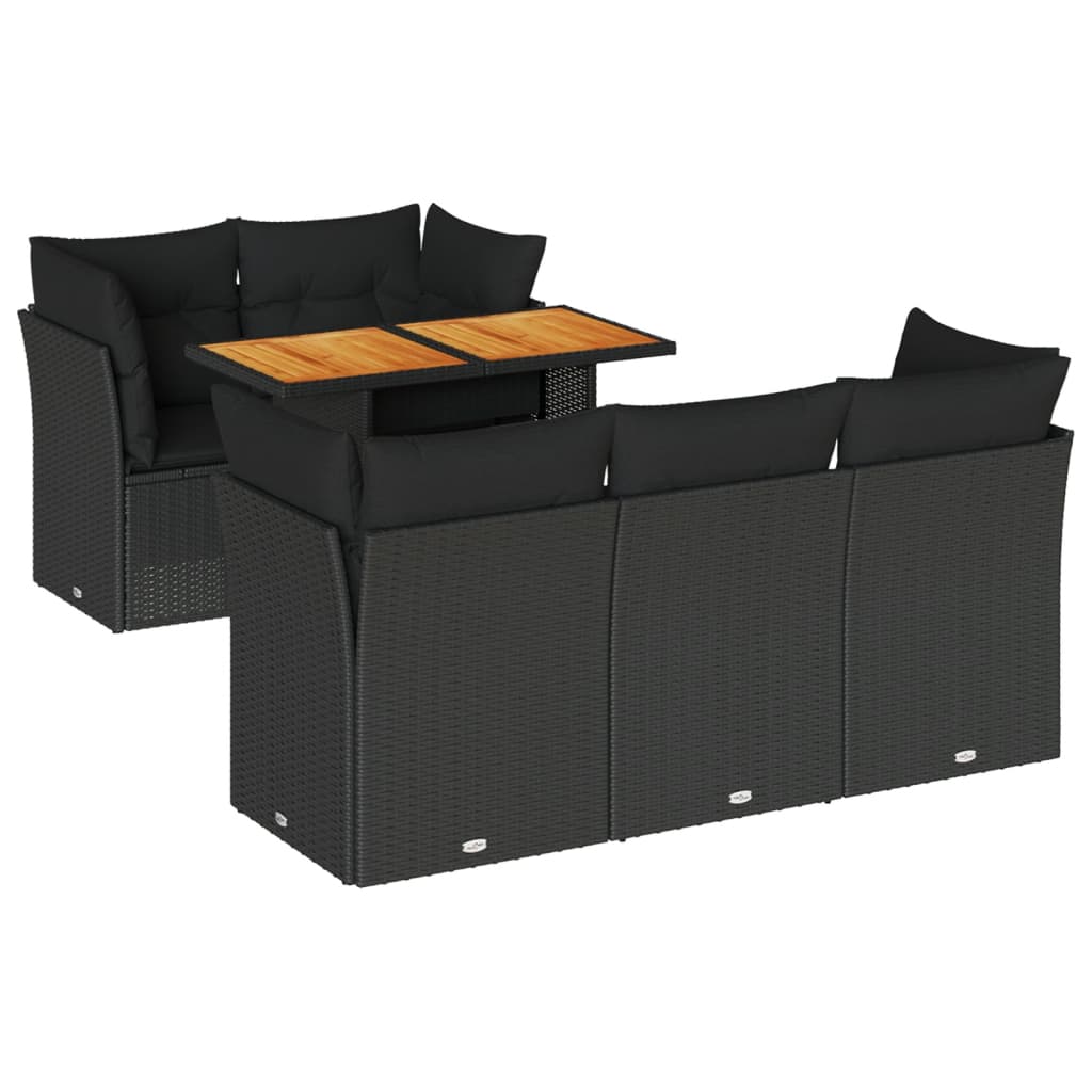 6-delige Loungeset met kussens poly rattan zwart is nu te koop bij PeponiXL, paradijselijk wonen!