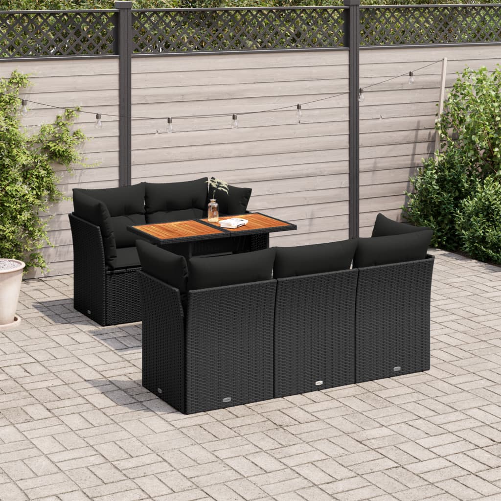 6-delige Loungeset met kussens poly rattan zwart is nu te koop bij PeponiXL, paradijselijk wonen!