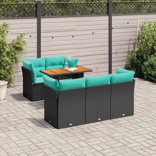 6-delige Loungeset met kussens poly rattan zwart is nu te koop bij PeponiXL, paradijselijk wonen!