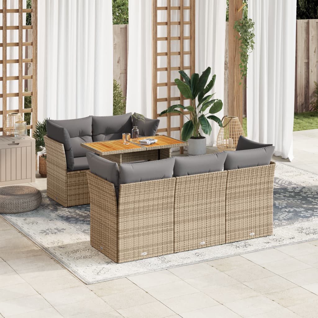 6-delige Loungeset met kussens poly rattan beige is nu te koop bij PeponiXL, paradijselijk wonen!
