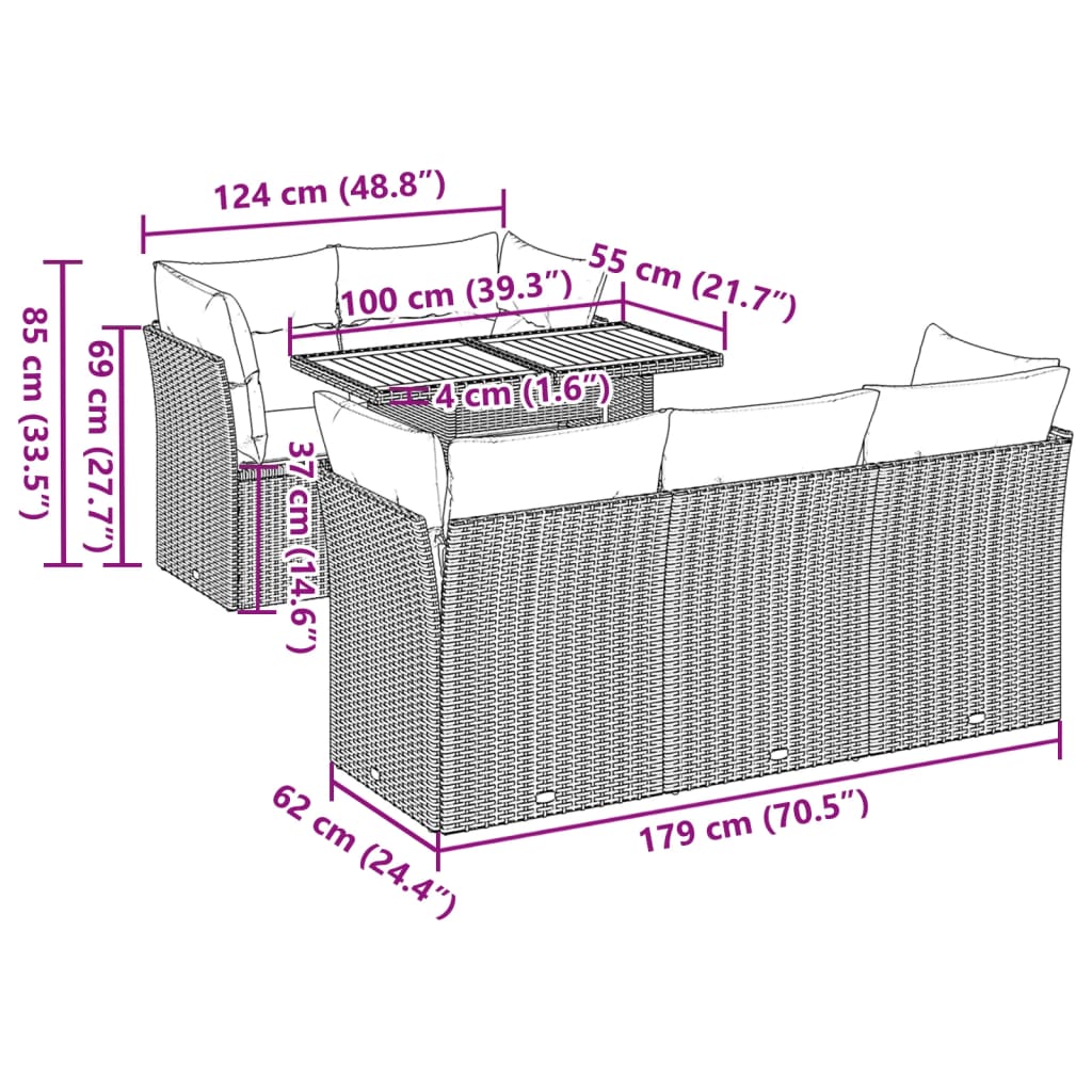 6-delige Loungeset met kussens poly rattan grijs is nu te koop bij PeponiXL, paradijselijk wonen!