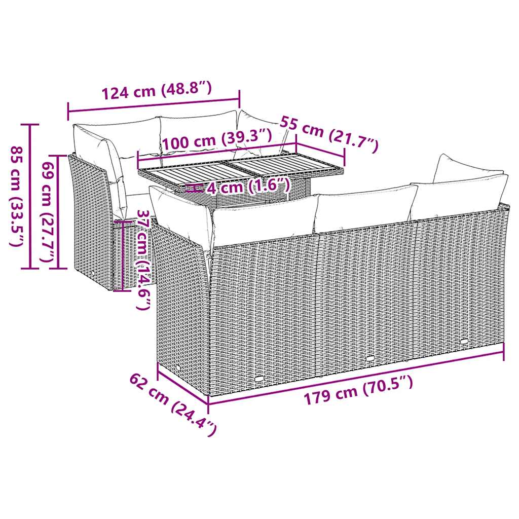 6-delige Loungeset met kussens poly rattan grijs is nu te koop bij PeponiXL, paradijselijk wonen!