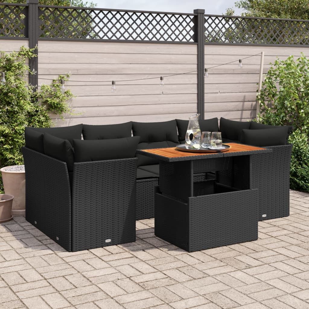 7-delige Loungeset met kussens poly rattan zwart is nu te koop bij PeponiXL, paradijselijk wonen!