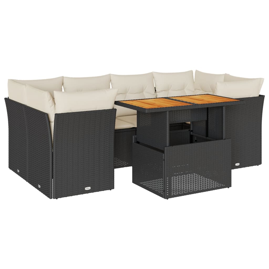 7-delige Loungeset met kussens poly rattan zwart is nu te koop bij PeponiXL, paradijselijk wonen!