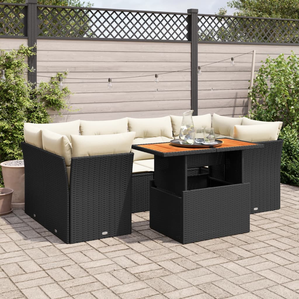 7-delige Loungeset met kussens poly rattan zwart is nu te koop bij PeponiXL, paradijselijk wonen!