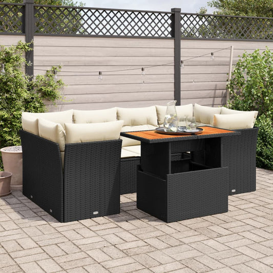 7-delige Loungeset met kussens poly rattan zwart is nu te koop bij PeponiXL, paradijselijk wonen!