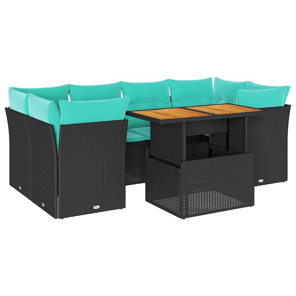 7-delige Loungeset met kussens poly rattan zwart is nu te koop bij PeponiXL, paradijselijk wonen!