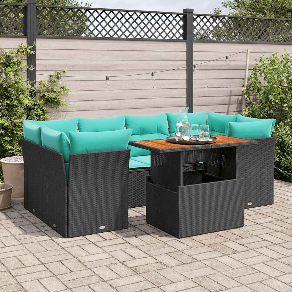 7-delige Loungeset met kussens poly rattan zwart is nu te koop bij PeponiXL, paradijselijk wonen!