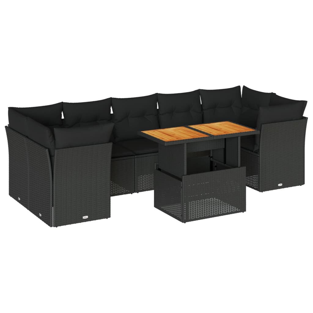 8-delige Loungeset met kussens poly rattan zwart is nu te koop bij PeponiXL, paradijselijk wonen!