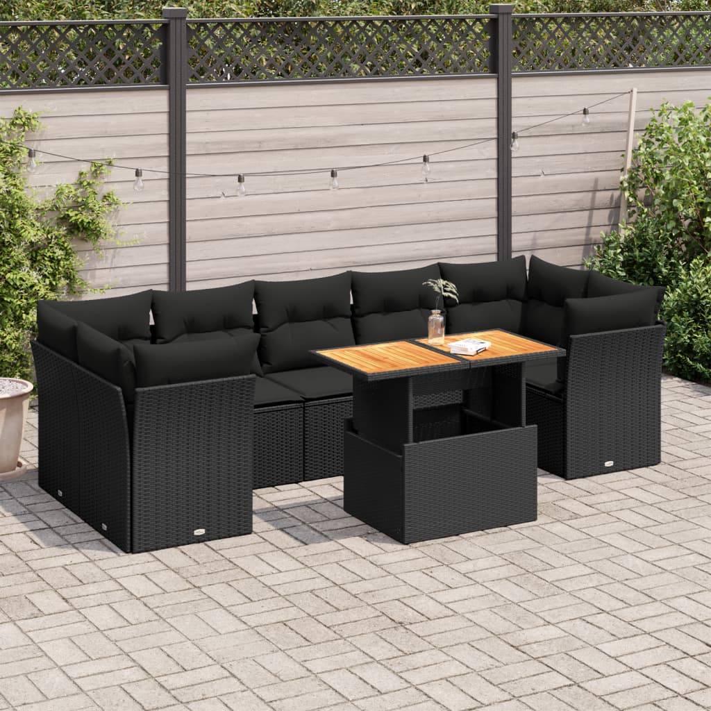 8-delige Loungeset met kussens poly rattan zwart is nu te koop bij PeponiXL, paradijselijk wonen!