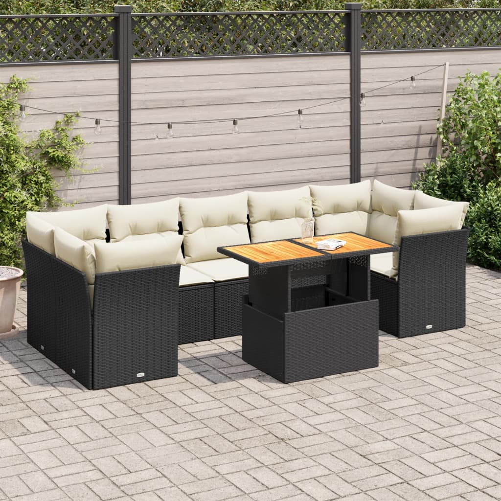 8-delige Loungeset met kussens poly rattan zwart is nu te koop bij PeponiXL, paradijselijk wonen!