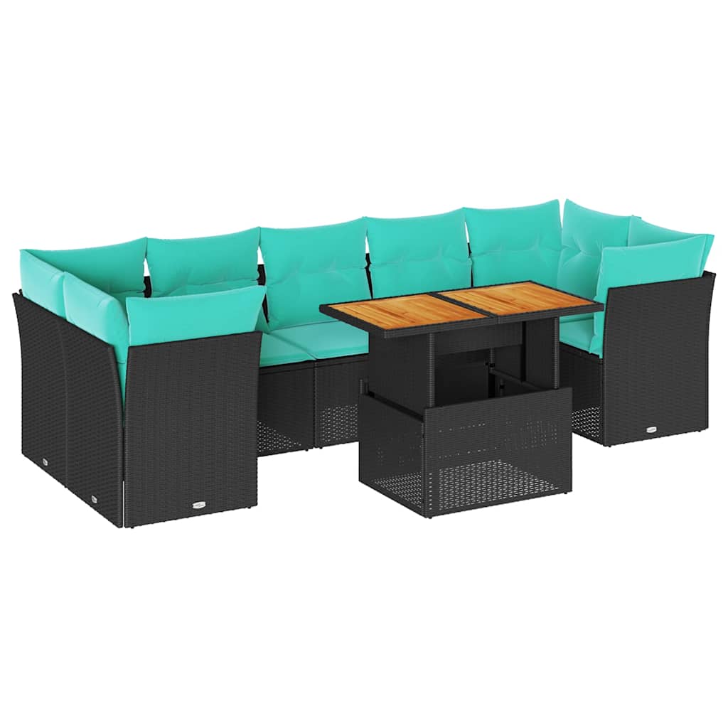 8-delige Loungeset met kussens poly rattan zwart is nu te koop bij PeponiXL, paradijselijk wonen!
