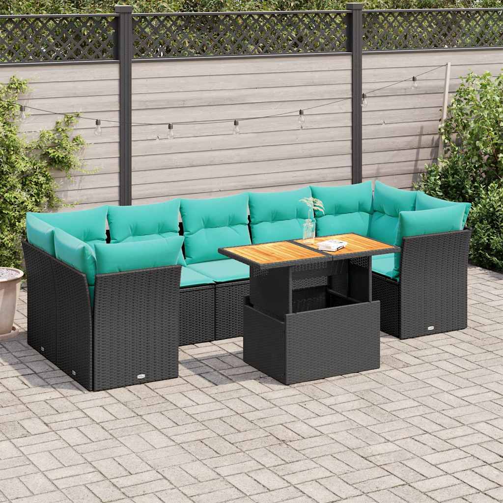 8-delige Loungeset met kussens poly rattan zwart is nu te koop bij PeponiXL, paradijselijk wonen!
