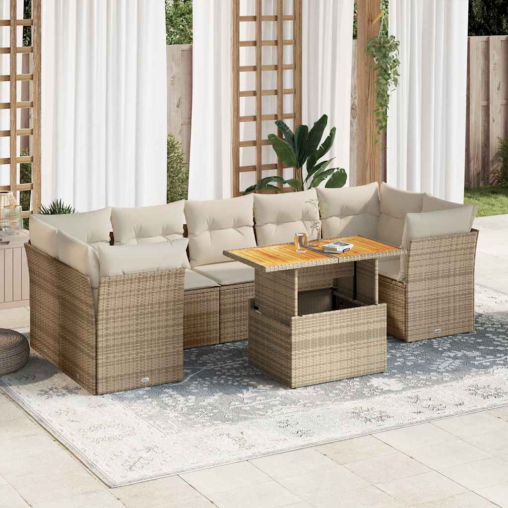 8-delige Loungeset met kussens poly rattan beige is nu te koop bij PeponiXL, paradijselijk wonen!
