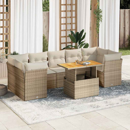 8-delige Loungeset met kussens poly rattan beige is nu te koop bij PeponiXL, paradijselijk wonen!