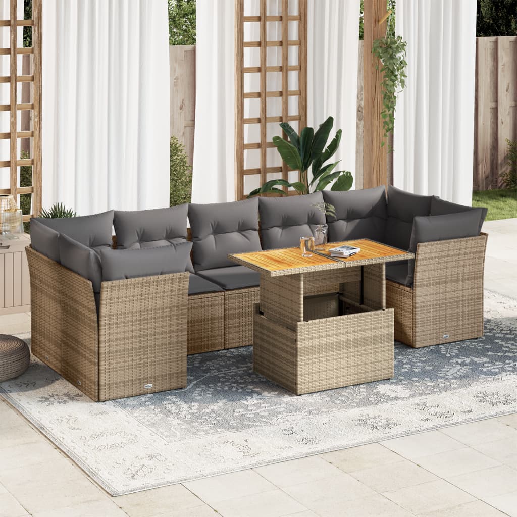 8-delige Loungeset met kussens poly rattan beige is nu te koop bij PeponiXL, paradijselijk wonen!