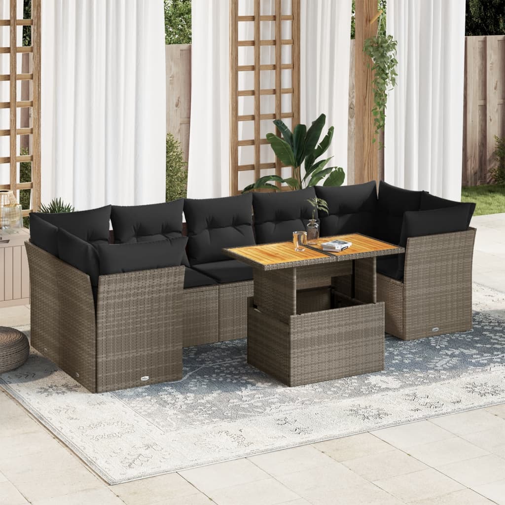 8-delige Loungeset met kussens poly rattan grijs is nu te koop bij PeponiXL, paradijselijk wonen!